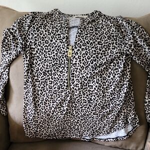 Micharl KORS Leopard Print Long Sleeve Top with Zipper